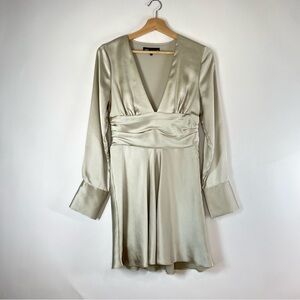 Zara Womens Satin Effect Champagne Glamour Chic Collared Mini Dress Size S